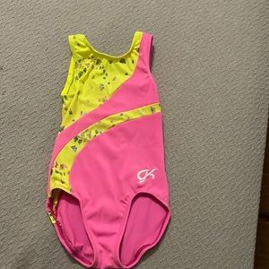 GK leotard, Childs XS, pink and yellow with butterflies.